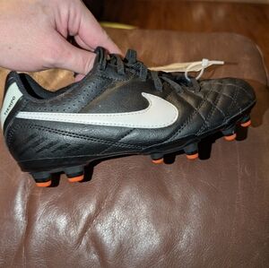 NWT Nike Tiempo Black Cleats with White Logo And Orange Details